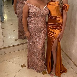 Camille la vie stretchy off the shoulder formal/prom dress all beaded